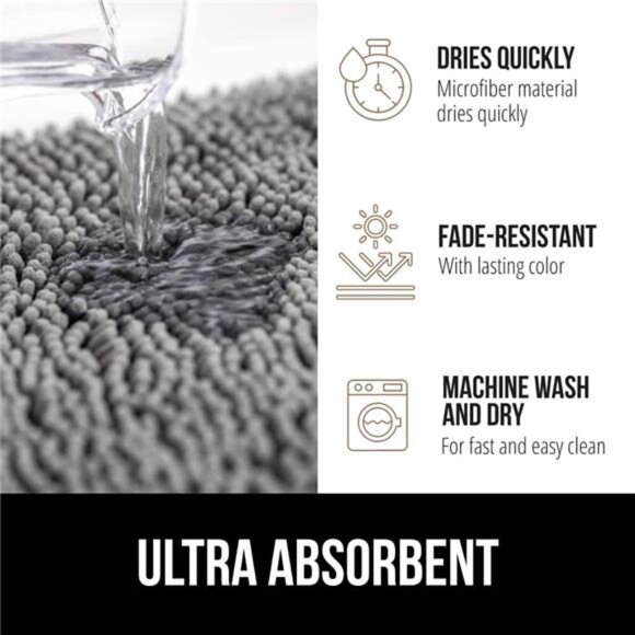 Bath Rug Mat 24x17, Thick Soft Absorbent Chenille, Rubber Backing Quick Dry - Picture 4 of 6
